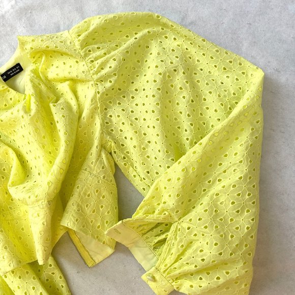 SHEIN PREMIUM 100% COTTON PUFF SLEEVE eyelet back zipper Crop TOP 2 - Picture 13 of 14